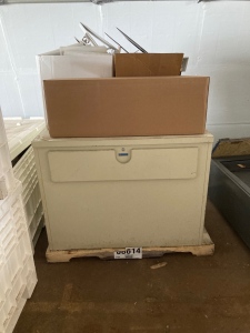 Pallet w/ container and office supplies