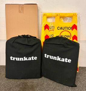 (2) Trunkate Trunk Storage Organizers and (2) Packs Of Kid Playing Double Sided Caution Signs
