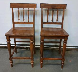 (2) Wooden Bar Stools Seat Height=24" Back Height=40"