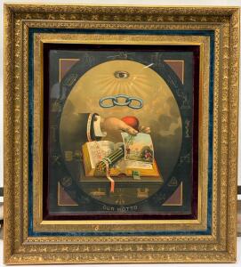 1883 Odd Fellows "Our Motto" Framed Lithograph, J.W. Dorrington, Parkhurst Boston, Ornate Frame | 31&rdquo;x18&rdquo;