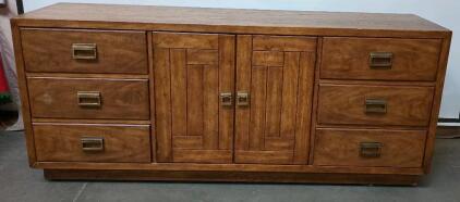 Drexel Heritage Campaign-Style Dresser With 9 Drawers Total On Wheels