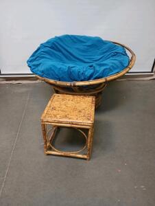 Blue Papasan Chair With Foot Rest 47" Round Top Chair Height 32"