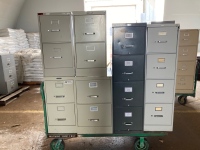 Rolling Flat Cart with (6) Assorted Filing Cabinets