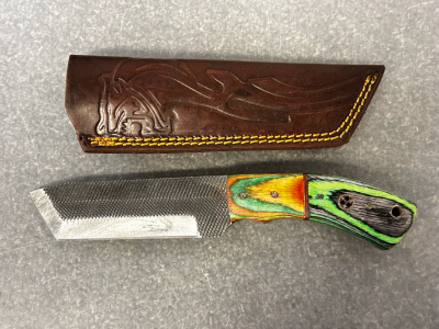 Custom Fixed Blade Knife With Laminated Decorative Handle With Leather Sheath