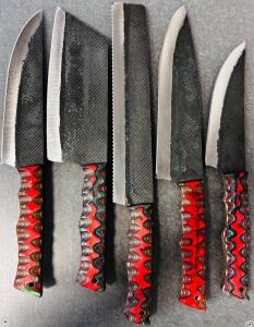 Damascus Steel Kitchen Knife Set, 5-Piece, Unique Wood Handles
