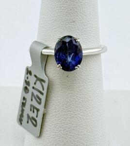 Oval Blue Sapphire Solitaire Ring, 2.30ct, White Metal, 4-Prong Setting, Tag K12E2