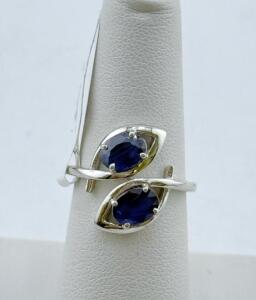Sterling Silver Bypass Ring with 2.01ct Oval Blue Sapphires, Prong Set, Inventory KG6EZ