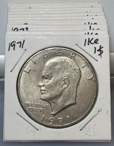 (10) Eisenhower One Dollar Coins
