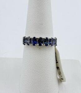 Tanzanite Oval Gemstone Band Ring, Prong Setting, Sterling Silver, Blue/Violet Stones