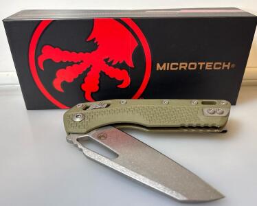 Microtech MSI RAM-LOK Plain Edge, OD Green Poly Tri Grip / M390 Stonewash Blade