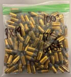 Bag Of 9mm Luger (9x19) Ammunition 125 Cast
