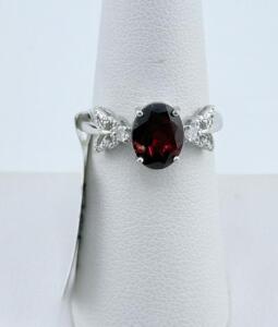 Sterling Silver 2.00 ct Oval Garnet Ring with 0.08 ct Diamond Accents Butterfly Motif