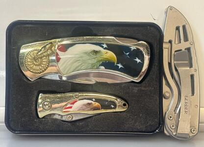 (2) American Eagle Knifes With Gerber Knife