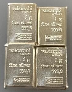 (4) Valcambi Suisse 1G 999.0 Fine Silver Bars