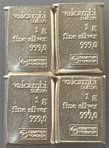 (4) Valcambi Suisse 1G 999.0 Fine Silver Bars