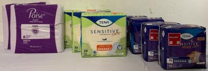 (99) Count Tena Pads (Ultimate), (90) Count Poise Pads (Ultimate Long) & (48) Count Tena Sensitive Care Overnight Underwear (XXL)