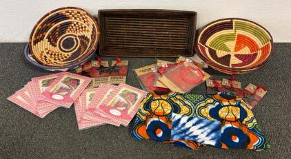 Rwandan Path to Peace Handwoven Baskets, Global Artisan Ornaments, Fabric Bag, Certificate #615444