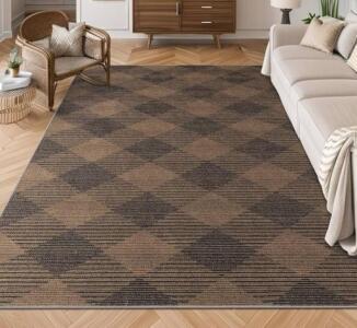 Brown Boho Checkered Woven Area Rug | 8x10 FT