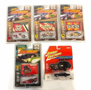 Vintage Collectible Die-Cast Toy Cars From The Johnny Lightning Brand, Specifically From The "Racing Dreams" And "Hollywood Series" Lines