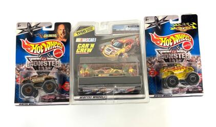 Vintage Collectible Hot Wheels Monster Jam Die-Cast Trucks, Including A "Goldberg" Edition And A "Nitro Machine"
