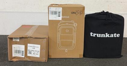 (1) Trunkate 3 In 1 Trunk Organizer, (1) Blue Baby Foldable Bathtub, And (1) Samsung Ice Bucket Replacement