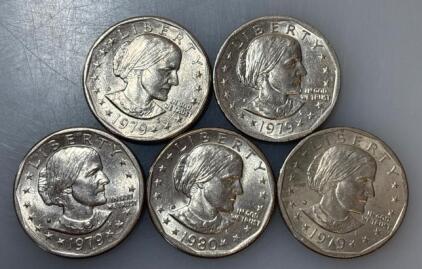 (5) United States Susan B. Anthony Dollar Coins (Minted)