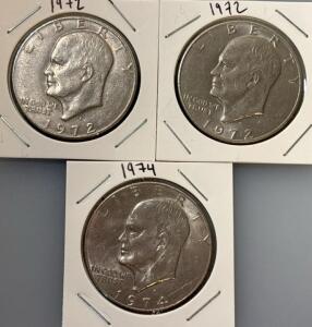 (3) Eisenhower One Dollar Coins