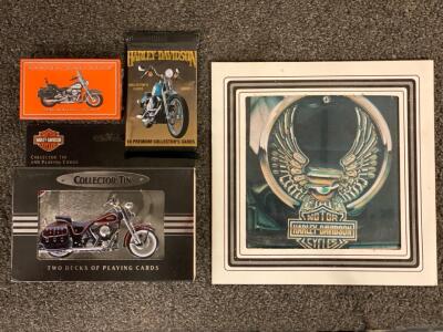 Harley Davidson 10 Premium Gold Collector&rsquo;s Cards, Harley Davidson, Collectible Tin & Playing Cards, Harley-Davidson 1986 Heritage Softail Tin Match Container And More