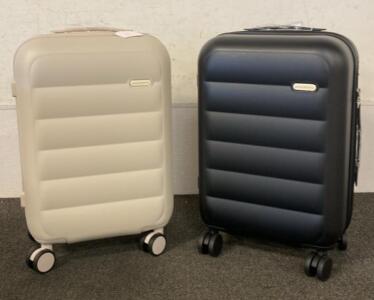 (2) Hard Shell 20&rdquo; Luggage (1) Black (1) Off White