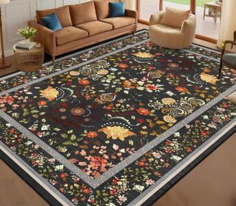 Vintage Style Black Base Floral Area Rug 9'x12'- New In Box