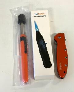TopFlames Gas BBQ Lighter Refillable Child Lock & QVAMILLT 8LB Magnetic Pickup Tool Bundle