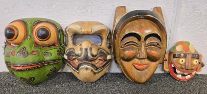 (4) Antique Handmade Wood Masks