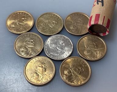 (7) Saquawa Dollar Coins, (1) Susan B. Anthony Dollar Coin, And (23) Indian Head Pennies