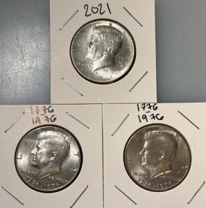 (3) John F. Kennedy Half Dollar Coins