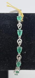Sterling Silver Tennis Bracelet, 2.14ct Pear Emeralds, 6.66g, Model K35E4, Serial BR007831