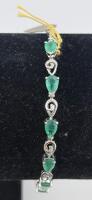 Sterling Silver Tennis Bracelet, 2.14ct Pear Emeralds, 6.66g, Model K35E4, Serial BR007831