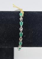 Sterling Silver Tennis Bracelet, 2.14ct Pear Emeralds, 6.66g, Model K35E4, Serial BR007831 - 2