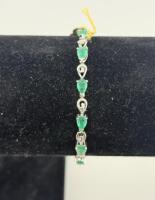 Sterling Silver Tennis Bracelet, 2.14ct Pear Emeralds, 6.66g, Model K35E4, Serial BR007831 - 6