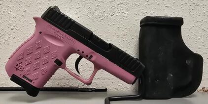Diamondback DB9 9mm Pistol, Pink Frame, Black Slide, 3" Barrel, Serial YF3169, Galco Holster