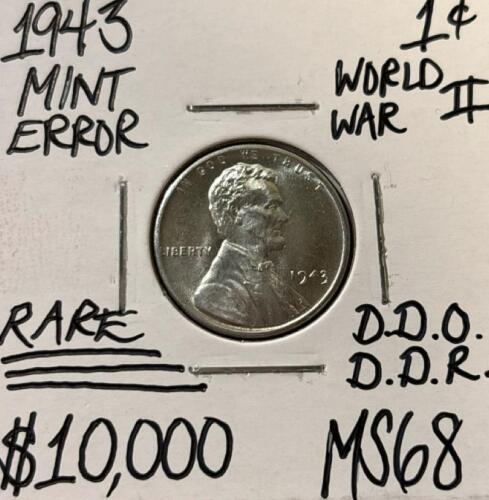 1943 MS68 RARE MINT ERROR DDO DDR STEEL CENT