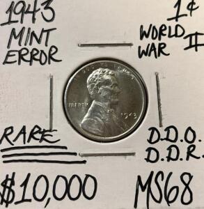 1943 MS68 RARE MINT ERROR DDO DDR STEEL CENT