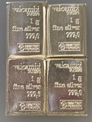 (4) Valcambi Suisse 1G 999.0 Fine Silver Bars