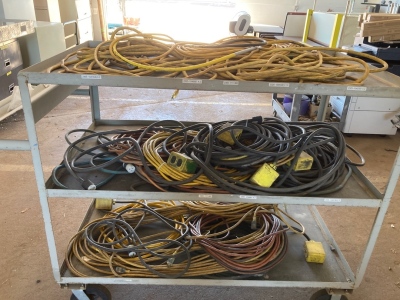 Rolling cart of Assorted Extension Cords