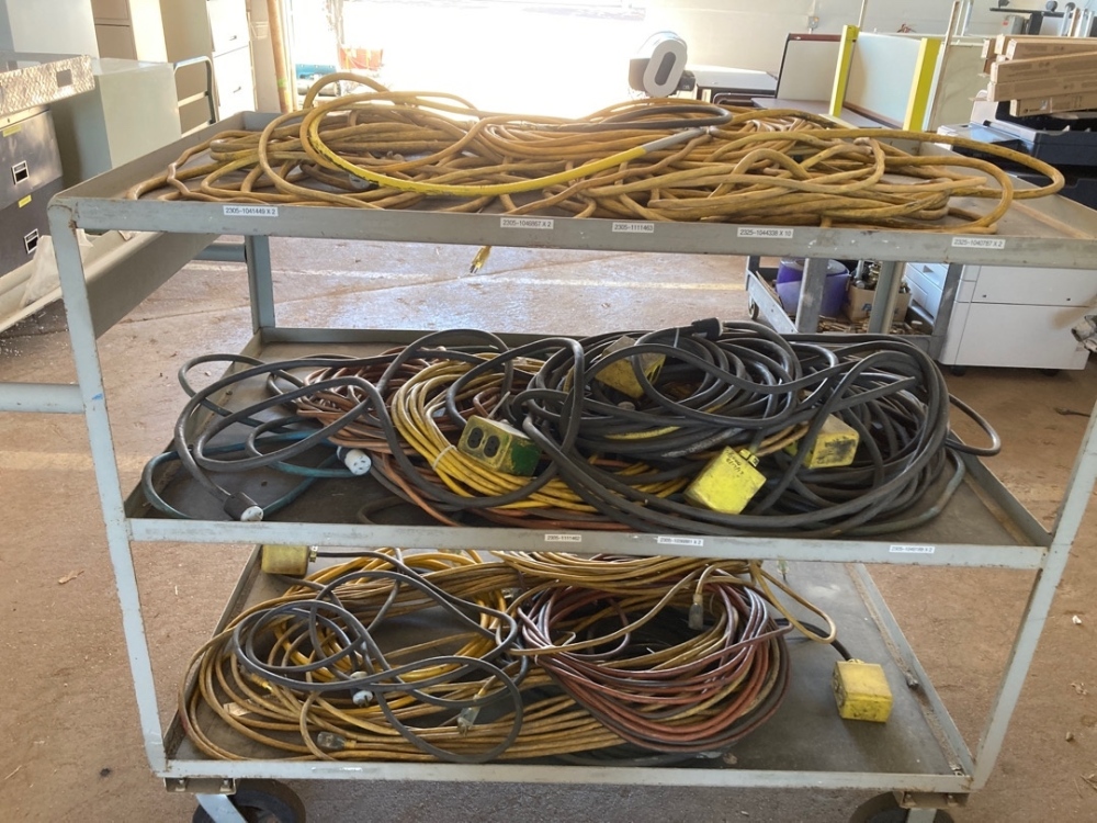 Rolling cart of Assorted Extension Cords