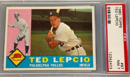1960 Topps #97 Ted Lepcio PSA 7 Philadelphia Phillies Infield NM Vintage Baseball Card