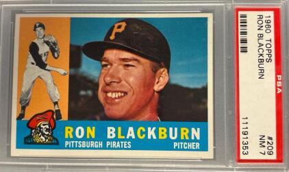 1960 Topps #209 Ron Blackburn Pittsburgh Pirates Pitcher PSA 7 NM Graded Baseball Card