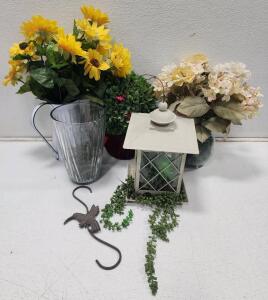 Assorted Artifical Flowers And Home Decor