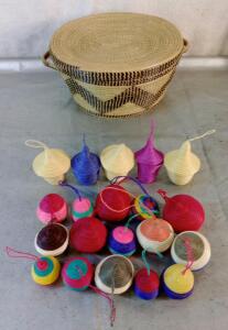 (1) Hand Woven Basket W/ 15+ Hand Woven Ornaments