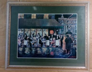 (1) Large Framed Wall Art Print Of Cafe De La Paix By Guy Buffet