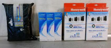 (1) Leak Saver UV Refrigerant Leak Sealer Kit, (1) 3-Pack Of Refrigerator Water Filters, RWF0700A & (2) Honeywell R HEPA Filters